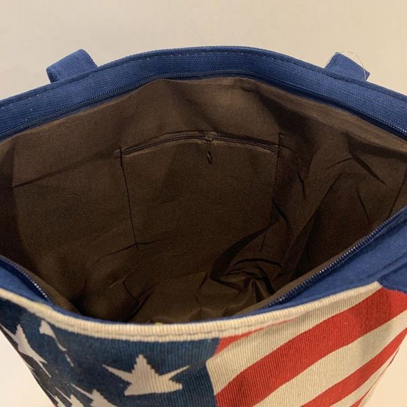 American Flag Canvas Tote- Zipper Close- NWT - Picture 4 of 7